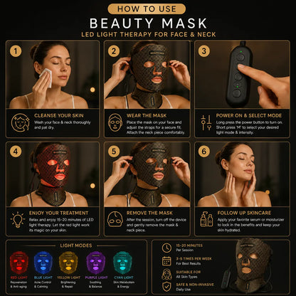 7-Color Red Light Therapy Face & Neck Mask with Controller